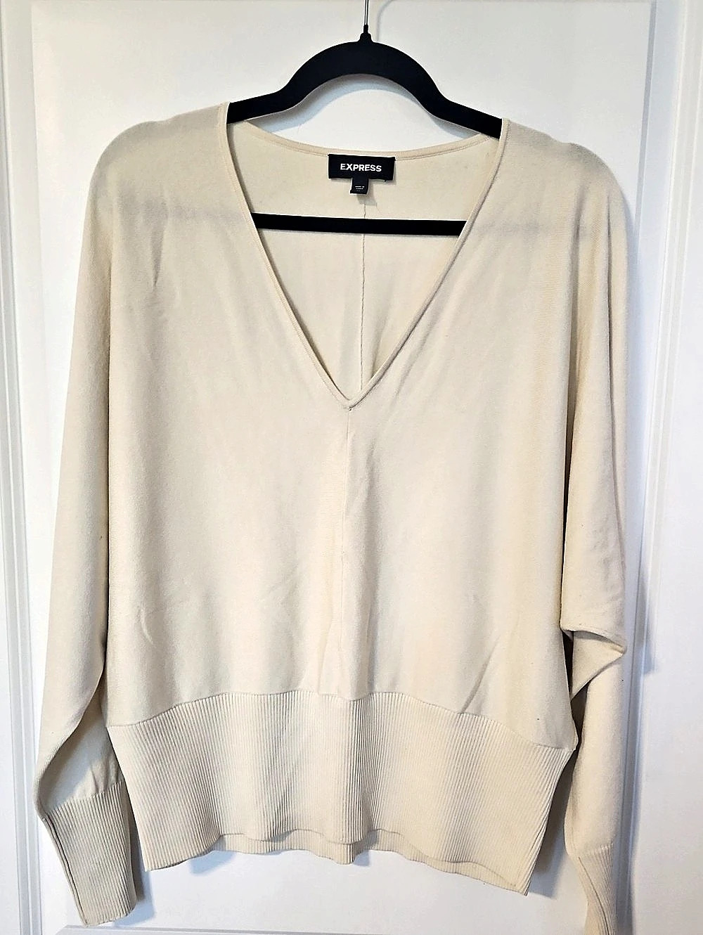 Express V-Neck Sweater in Cream Size Medium Like New